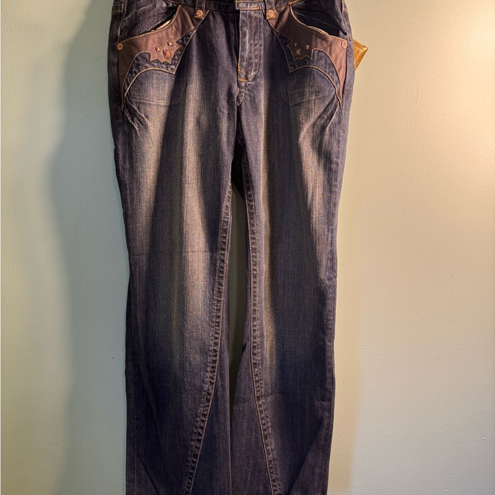 Seven7 Women's Blue Jeans with Brown Accents